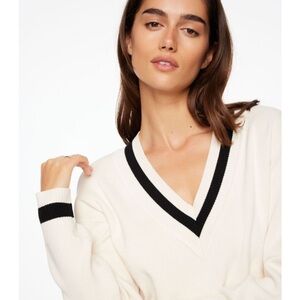 Dynamite Cream and Black V-Neck Sweater